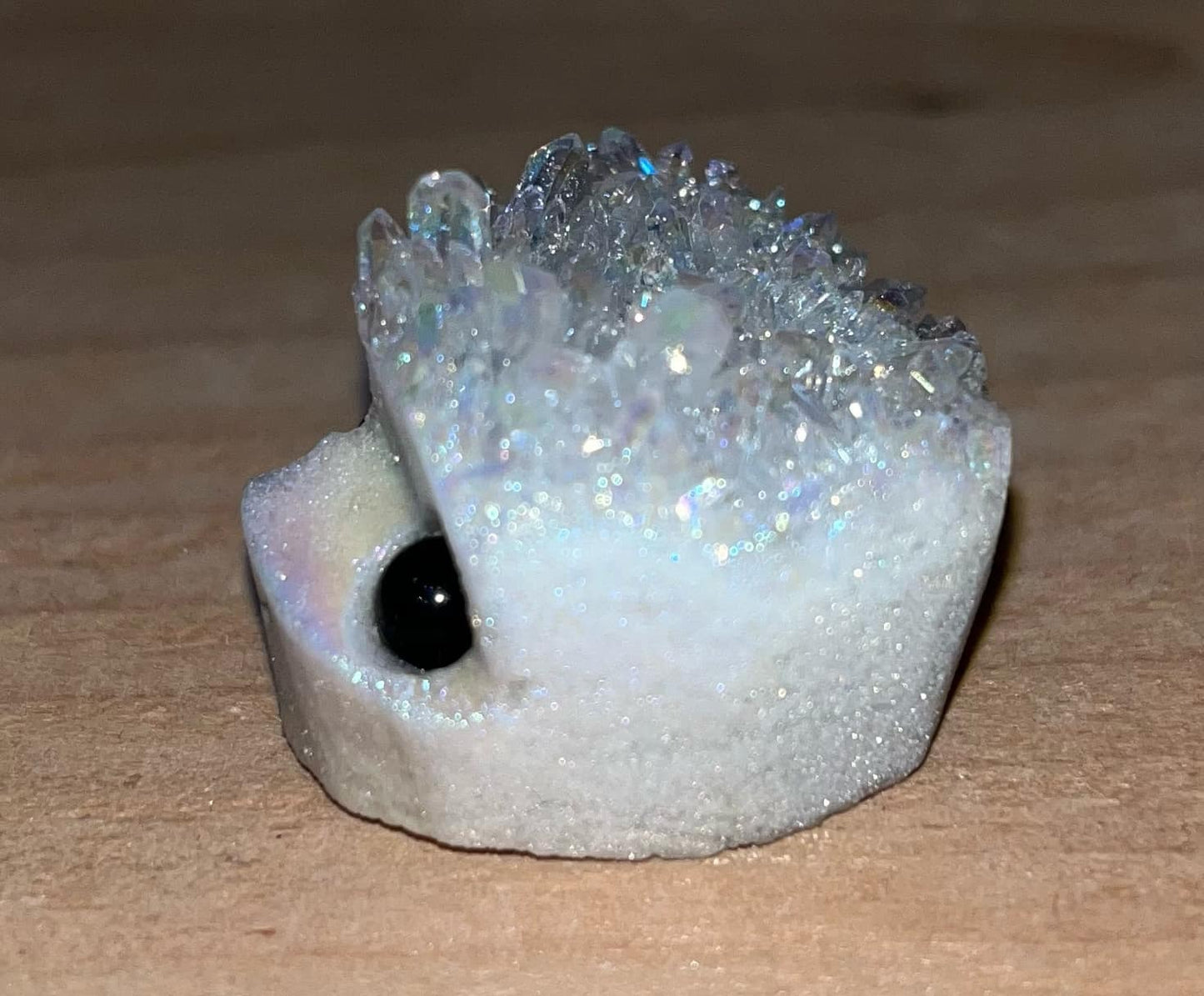 Aura quartz crystal pet rock