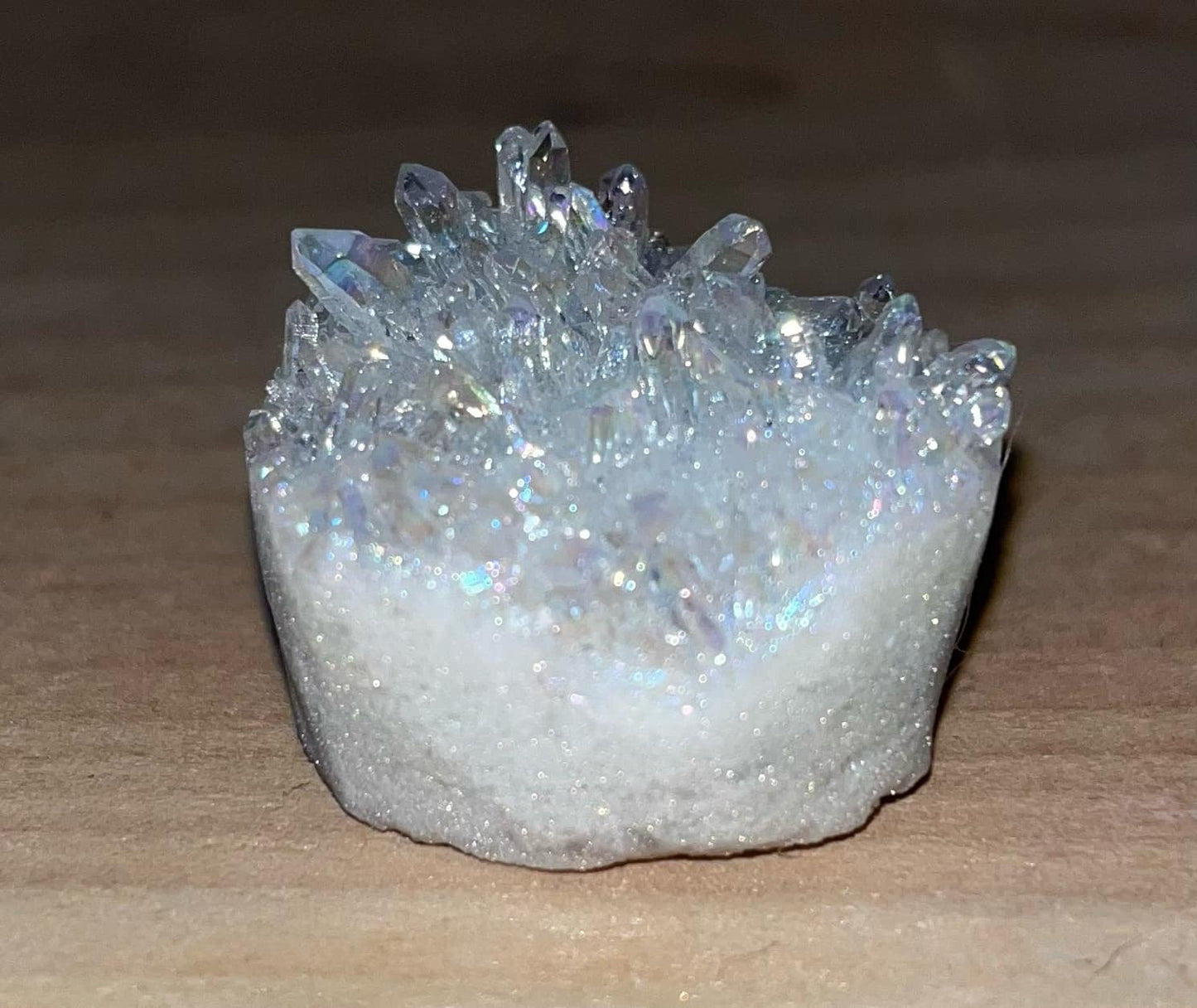 Aura quartz crystal pet rock