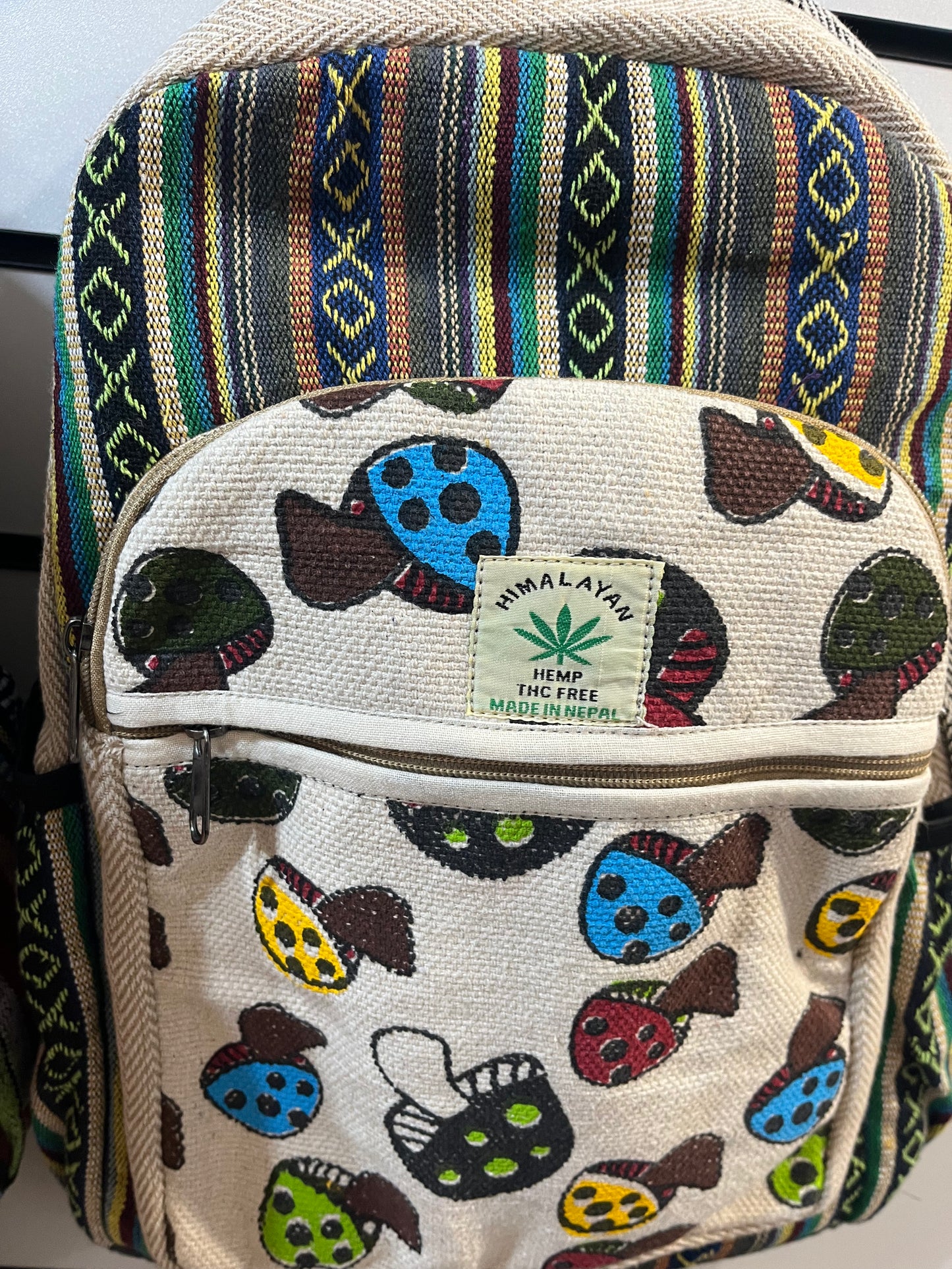 Large hemp backpack: mushrooms