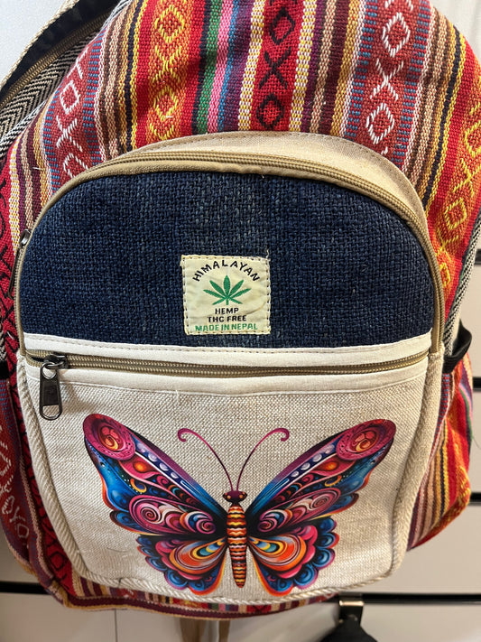 Large hemp backpack: butterfly