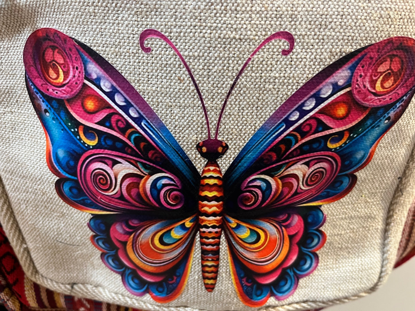 Large hemp backpack: butterfly