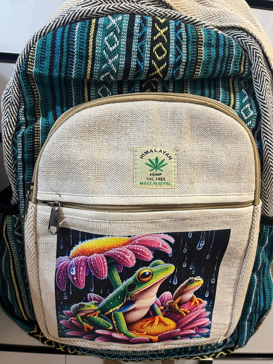 Large hemp backpack: frog