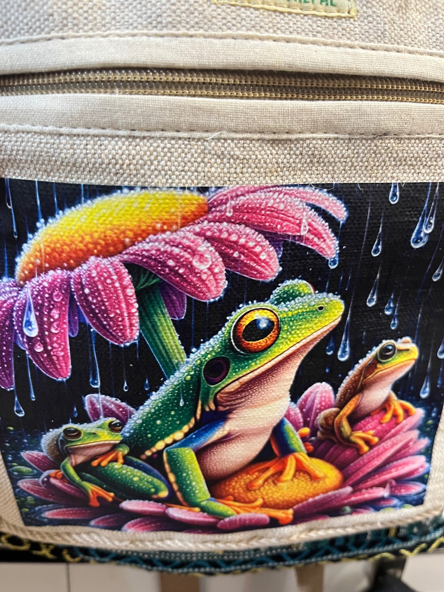 Large hemp backpack: frog