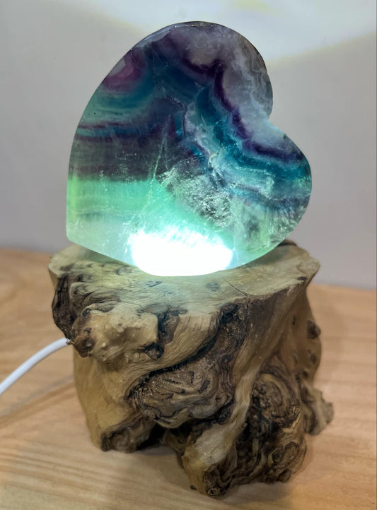 Rainbow fluorite crystal heart (light stand NOT included)