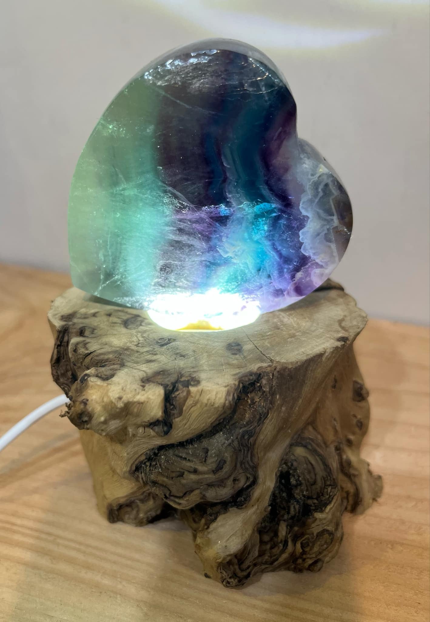 Rainbow fluorite crystal heart (light stand NOT included)