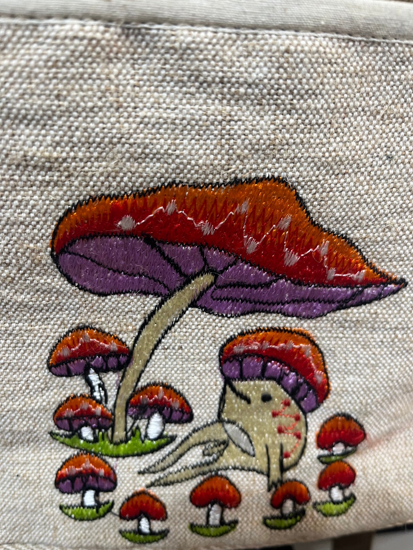 Hemp large backpack: frog mushrooms