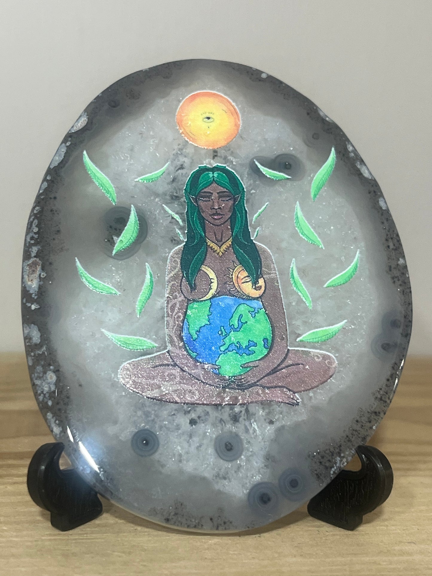 Gaia Agate Display Plaque | Earth Goddess & Divine Feminine | 10cm x 8cm 🌍🌙💚✨