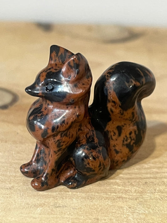 🦊 Mahogany Obsidian Fox Carving | Protection, Grounding & Intuition