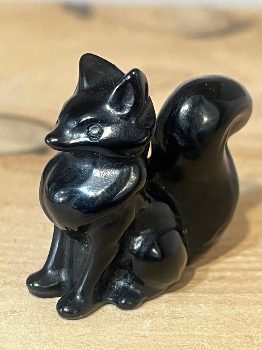 🖤 Black Obsidian Fox Carving | Protection, Intuition & Transformation
