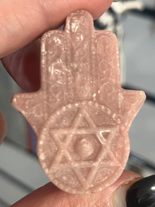 💗 Pink Opal Hamsa Hand Carving | Protection, Peace & Positive Energy