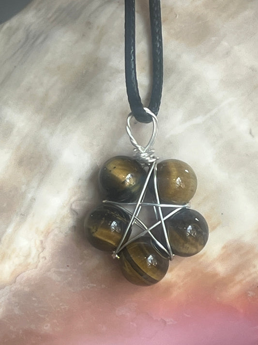 🐅 Tiger’s Eye Pentagram Pendant | Protection, Courage & Confidence
