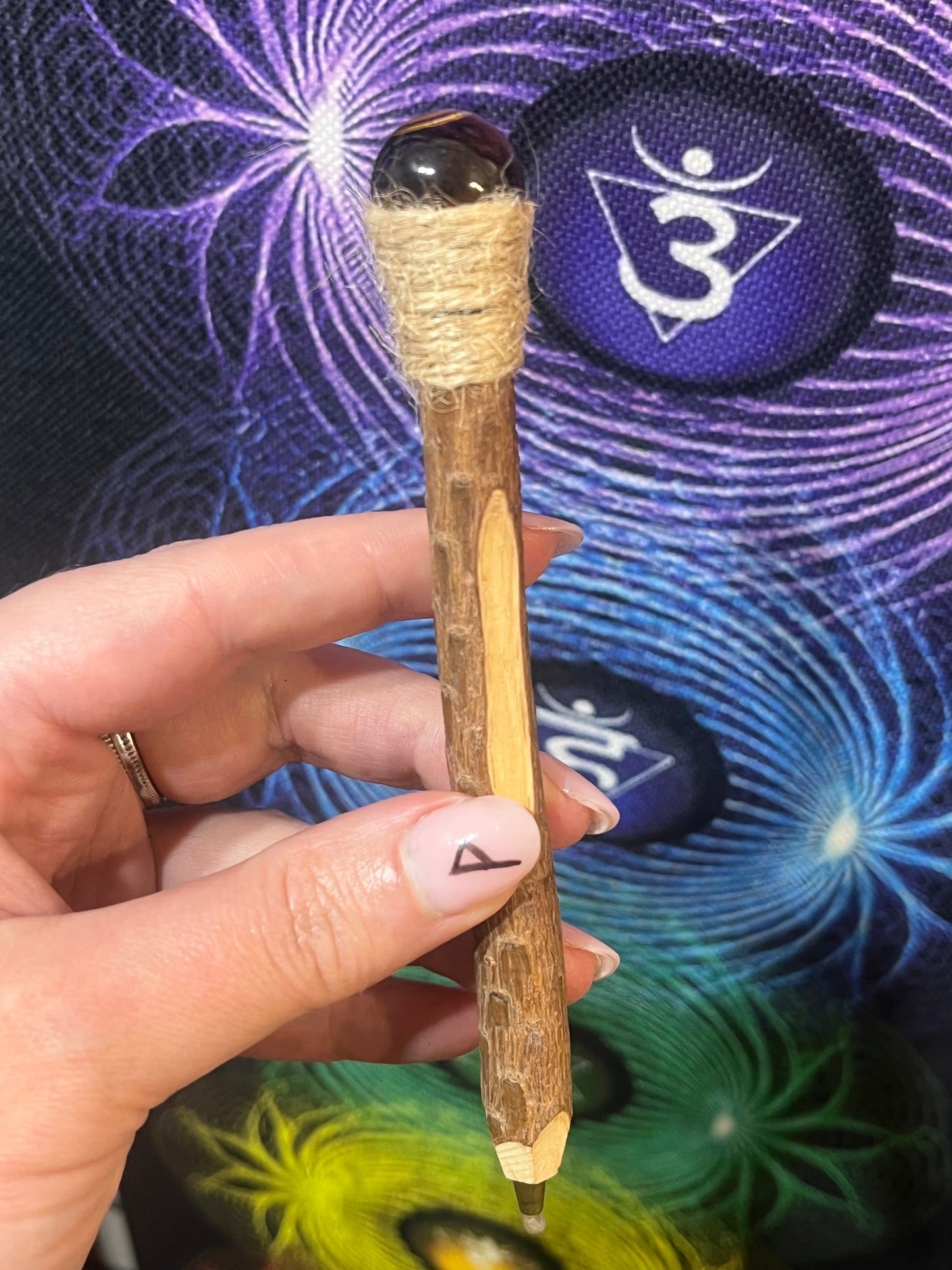 👁️ Tiger’s Eye Wooden Crystal Pen | Protection, Focus & Confidence