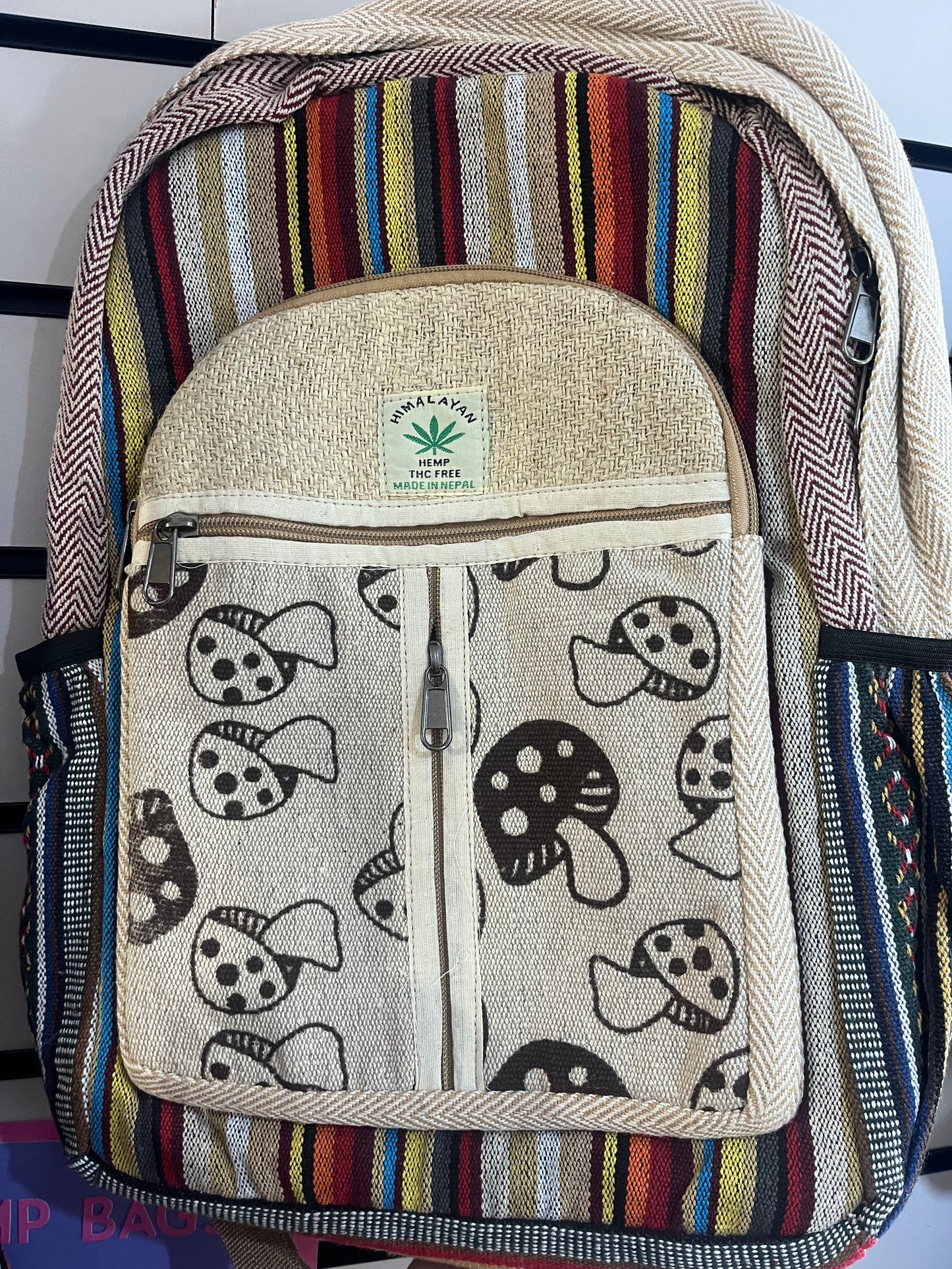 🍄 Handmade Hemp Mushroom Backpack | Nepalese Boho Bag