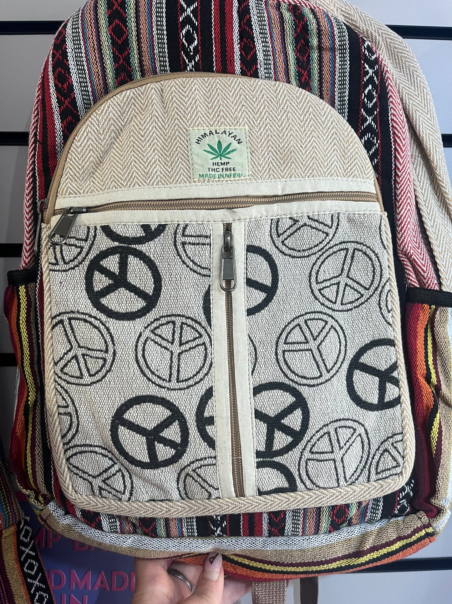 ☮️ Handmade Hemp Peace Backpack | Nepalese Boho Bag