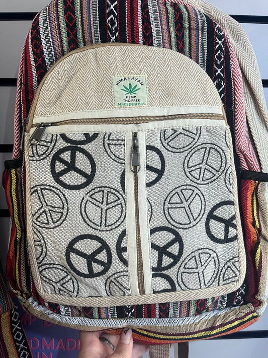☮️ Handmade Hemp Peace Backpack | Nepalese Boho Bag