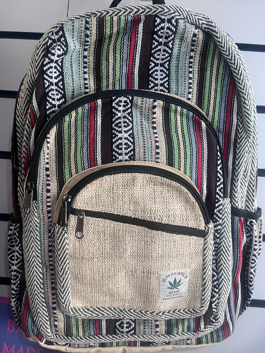 🎒 Handmade Hemp Multi-Pocket Backpack | Nepalese Boho Bag
