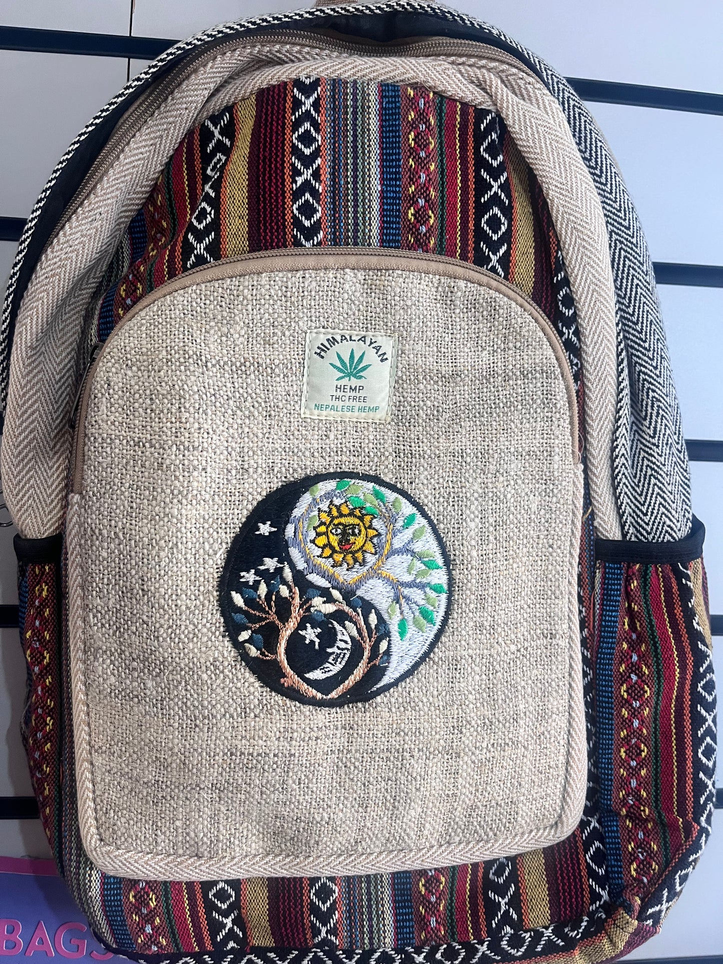 ☀️🌙☯️ Handmade Hemp Sun, Moon & Yin Yang Backpack | Nepalese Boho Bag