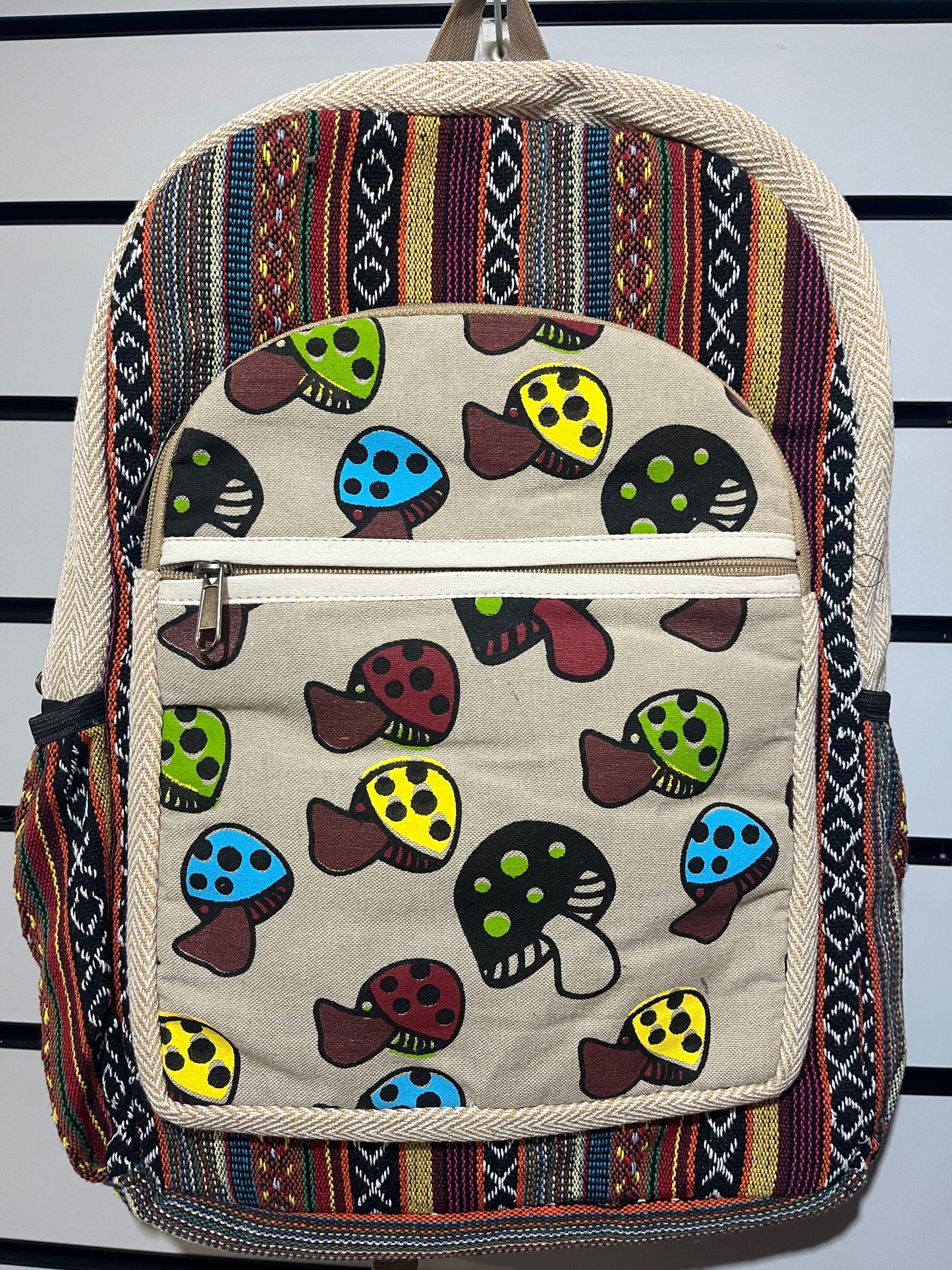 Handmade Nepal Hemp Backpack – Mushroom Design