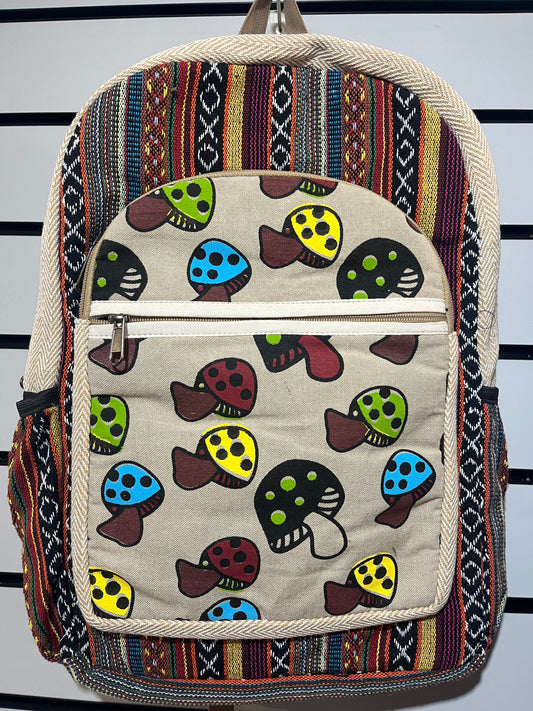 Handmade Nepal Hemp Backpack – Mushroom Design