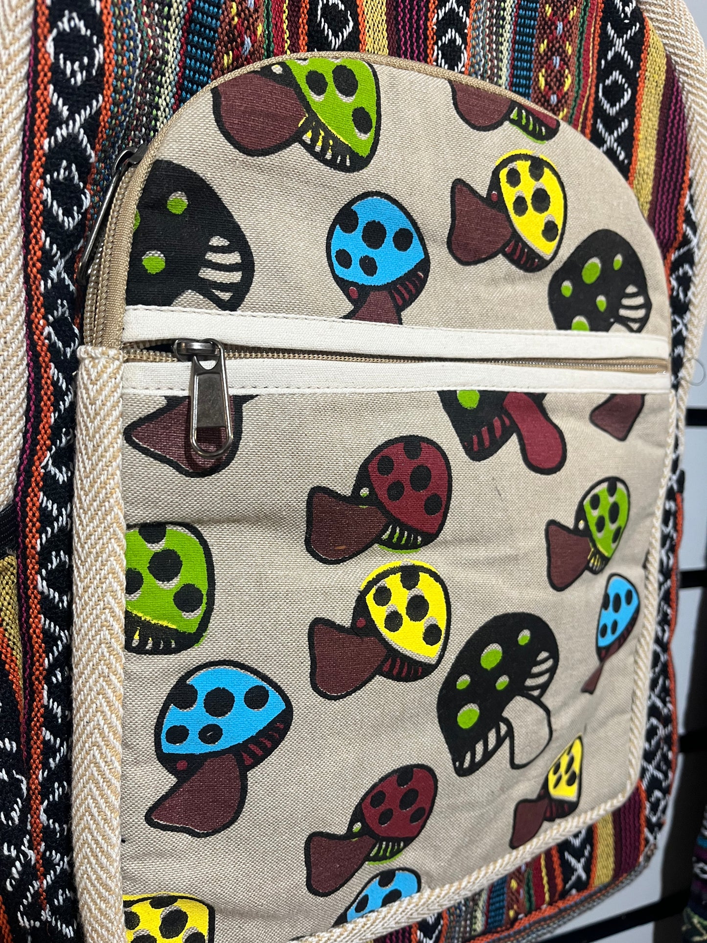 Handmade Nepal Hemp Backpack – Mushroom Design