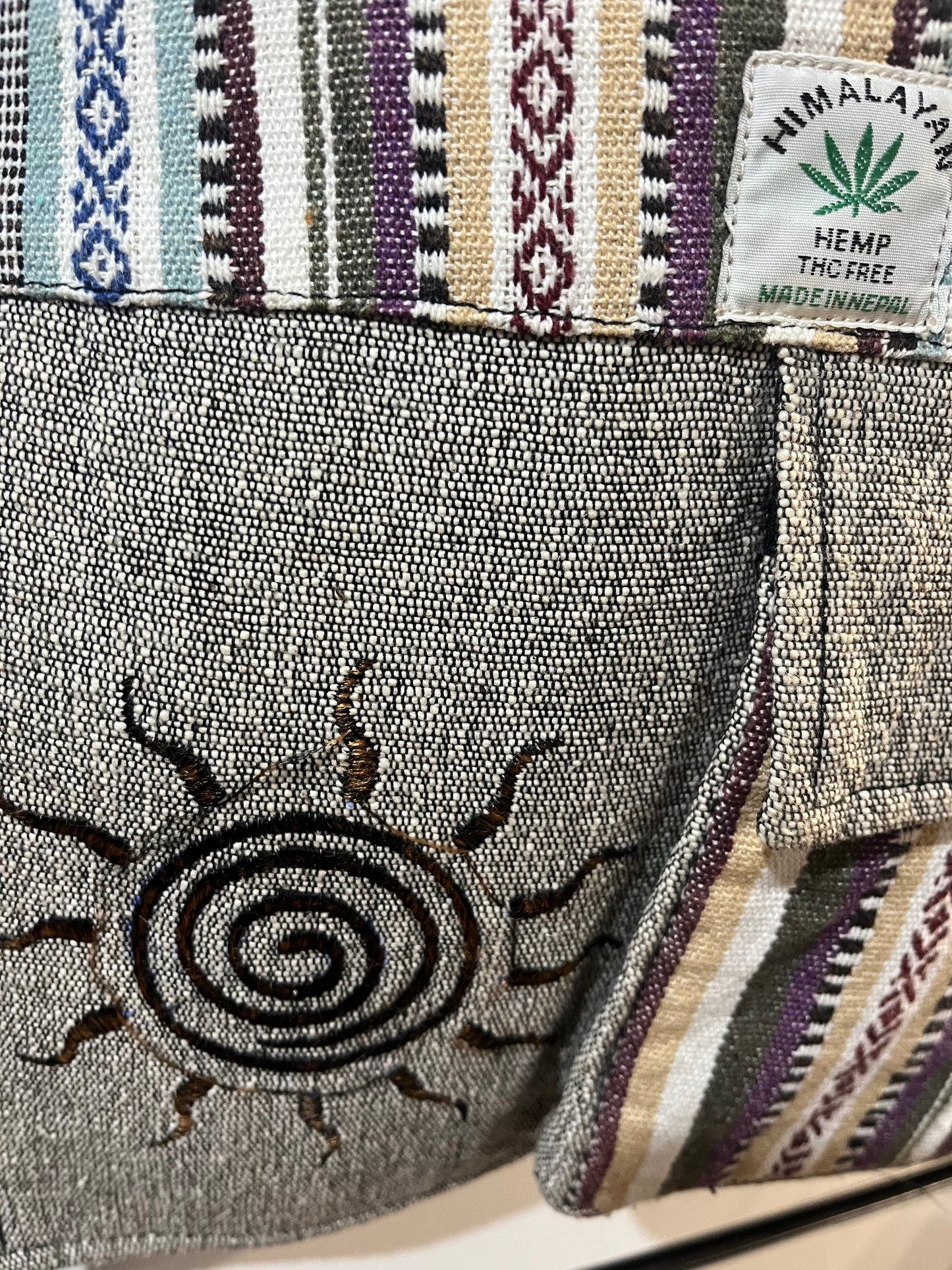 ☀️🤍 Handmade Himalayan Sun Embroidered Messenger Bag – Natural Earth Tones