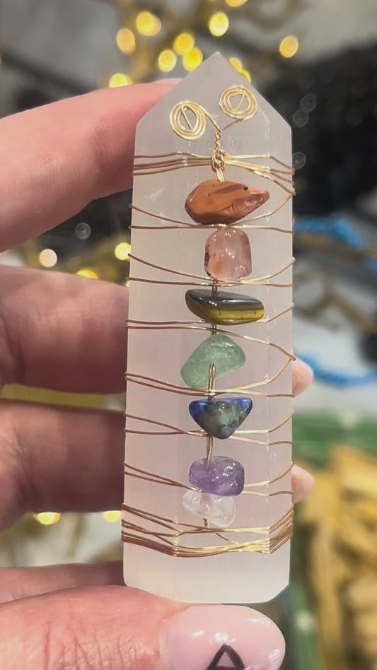 🤍✨ Selenite Chakra Tower | Cleansing, Balance & Positive Energy ✨🌈