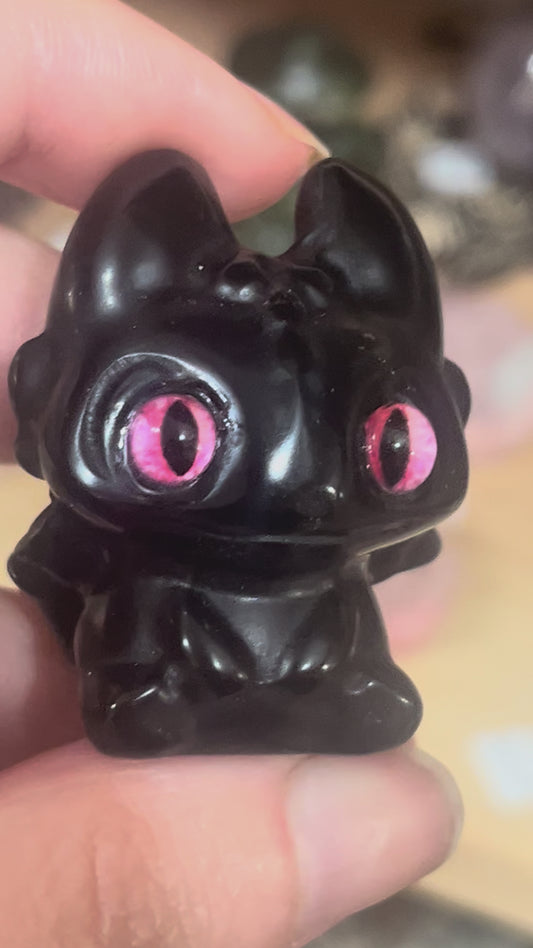 🐉 Black Obsidian Dragon with Pink Eyes | Protection • Grounding • Strength