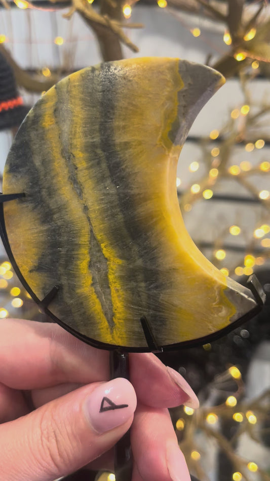 🐝 High Quality Bumblebee Jasper Moon on Stand | Confidence • Joy • Motivation